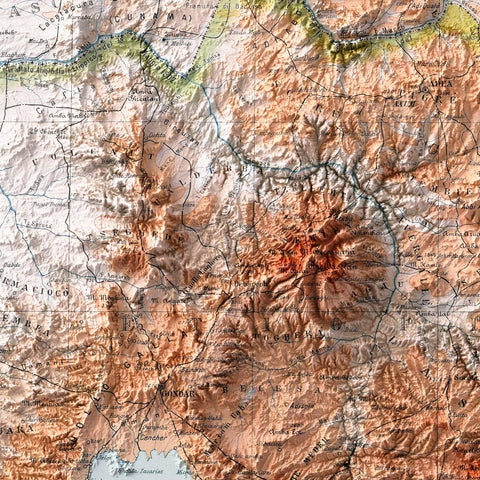 Eritrea 1912 topographic restored antique shaded relief map print on fine art paper close-up