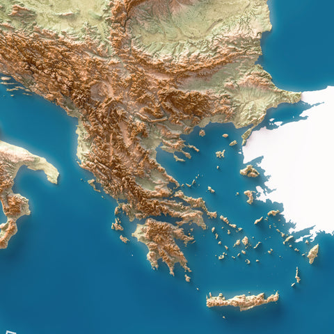 Europe satellite shaded relief elevation map printed on fine art paper close-up