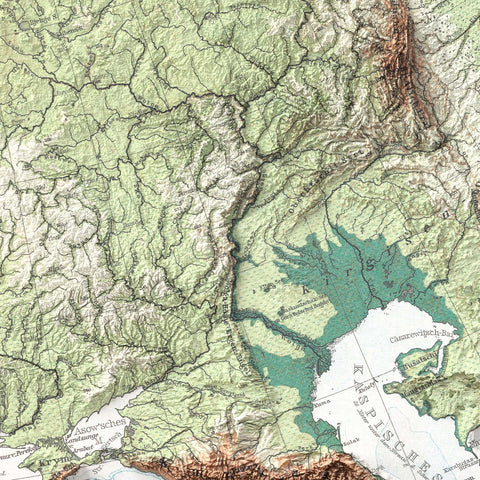 Europe 1899 topographic restored antique shaded relief map print on fine art paper close-up