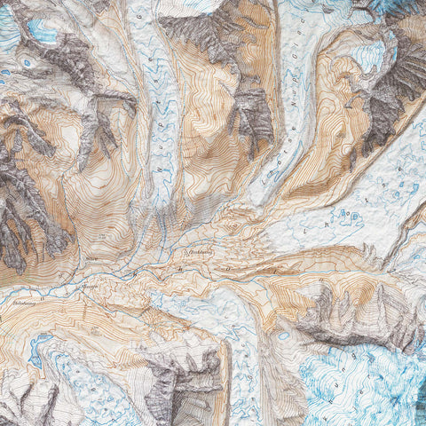 Mt Everest (Nepal) 1957 topographic restored antique shaded relief map print on fine art paper close-up