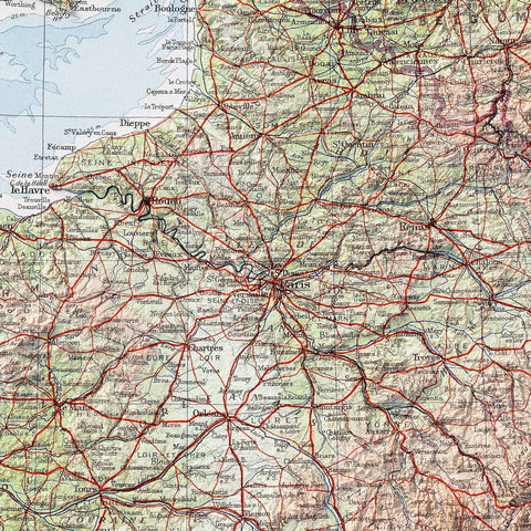 France, Topographic map - 1955, 2D printed shaded relief map with 3D effect of a 1955 topographic map of France. Shop our beautiful fine art printed maps on supreme Cotton paper. Vintage maps digitally restored and enhanced with a 3D effect. VizCart from Vizart