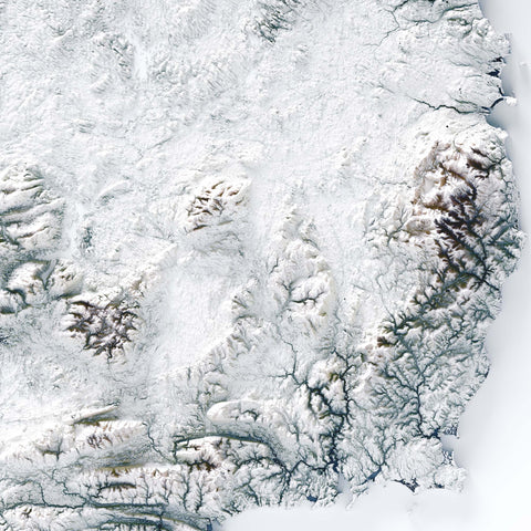 Ireland white shaded relief elevation map printed on fine art paper close-up