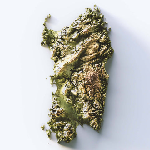 Italy, Elevation tint - Geo, 2D printed shaded relief map with 3D effect of Italy with geo hypsometric tint. Shop our beautiful fine art printed maps on supreme Cotton paper. Vintage maps digitally restored and enhanced with a 3D effect. VizCart from Vizart
