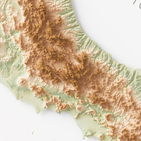 Italy geo shaded relief elevation map printed on fine art paper close-up