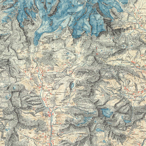 Matterhorn and Mt Rosa (Italy) 1928 topographic digitally restored map reprint on fine art paper close up