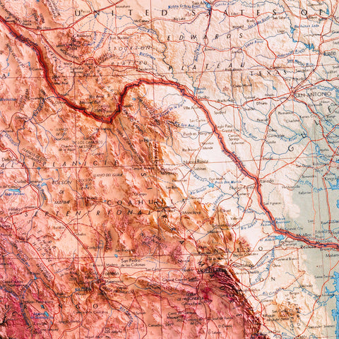 Mexico, Topographic map - 1967, 2D printed shaded relief map with 3D effect of a 1967 topographic map of Mexico. Shop our beautiful fine art printed maps on supreme Cotton paper. Vintage maps digitally restored and enhanced with a 3D effect. VizCart from Vizart.