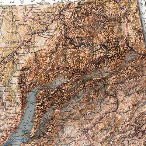 Mongolia, Topographic map - 1931, 2D printed shaded relief map with 3D effect of a 1931 topographic map of Mongolia. Shop our beautiful fine art printed maps on supreme Cotton paper. Vintage maps digitally restored and enhanced with a 3D effect. VizCart from Vizart