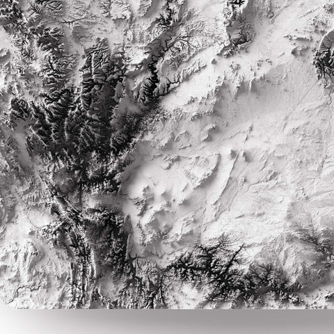 Namib Desert (Namibia), Elevation tint - White, 2D printed shaded relief map with 3D effect of Namib desert (Namibia) with monochrome white tint. Shop our beautiful fine art printed maps on supreme Cotton paper. Vintage maps digitally restored and enhanced with a 3D effect. VizCart from Vizart