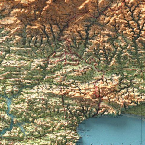 Pembroke (Wales, UK), Topographic map - 1942, 2D printed shaded relief map with 3D effect of a 1942 topographic map of Pembroke (Wales, UK). Shop our beautiful fine art printed maps on supreme Cotton paper. Vintage maps digitally restored and enhanced with a 3D effect. VizCart from Vizart