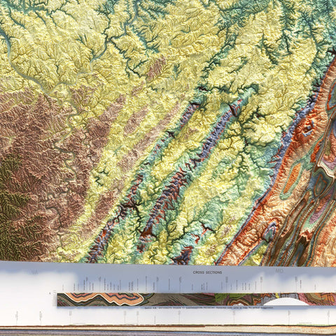 Pennsylvania, Geological map - 1960, 2D printed shaded relief map with 3D effect of a 1960 geologic map of Pennsylvania (USA). Shop our beautiful fine art printed maps on supreme Cotton paper. Vintage maps digitally restored and enhanced with a 3D effect. VizCart from Vizart.
