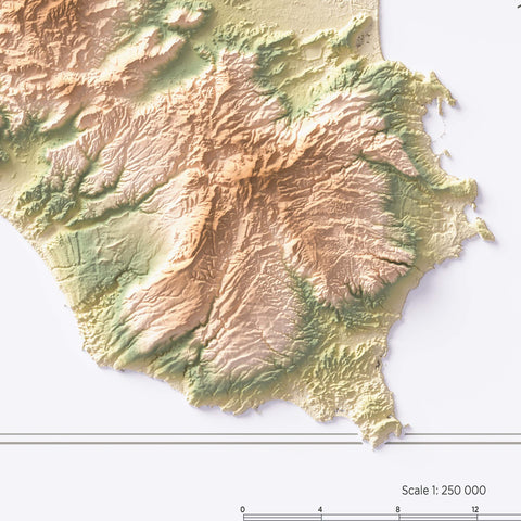 Sicily (Italy) geo shaded relief elevation map printed on fine art paper close-up