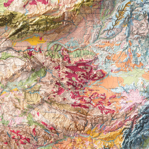 Spanish peninsula and Baleares (Spain), Soil map - 1966, 2D printed shaded relief map with 3D effect of a 1966 soil map of Spain peninsula and Baleares. Shop our beautiful fine art printed maps on supreme Cotton paper. Vintage maps digitally restored and enhanced with a 3D effect. VizCart from Vizart