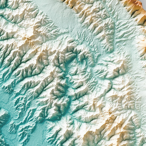 Umbria (Italy) spectral shaded relief elevation map printed on fine art paper close-up