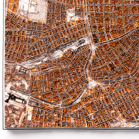 Vienna (Austria) 1934 city restored antique shaded relief map print on fine art paper close-up