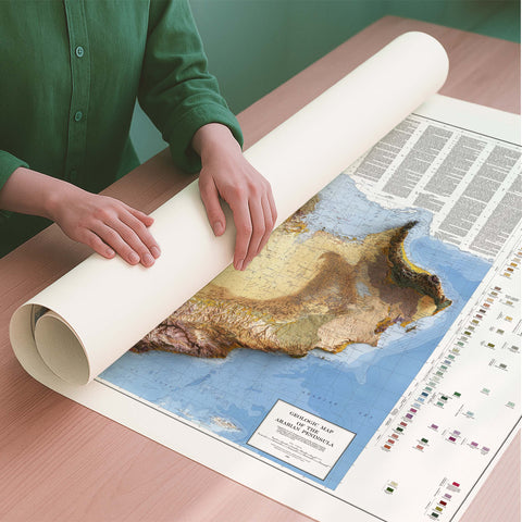 Arabian Peninsula 1963 geological restored antique shaded relief map print on fine art paper rolled poster ready for shipping