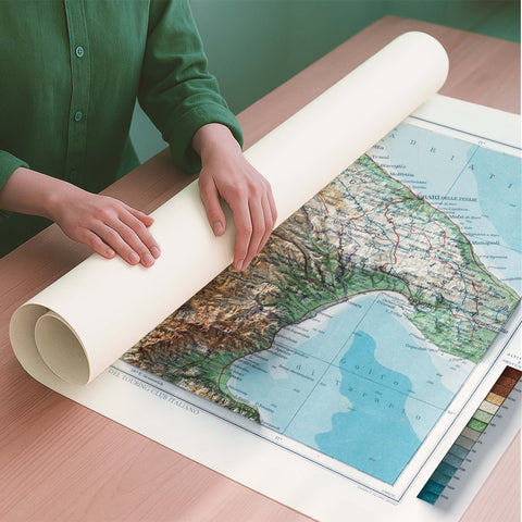 Basilicata (Italy) 1930 topographic restored antique shaded relief map print on fine art paper rolled poster ready for shipping
