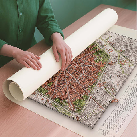 Bologna (Italy) 1890 city restored antique shaded relief map print on fine art paper rolled poster ready for shipping