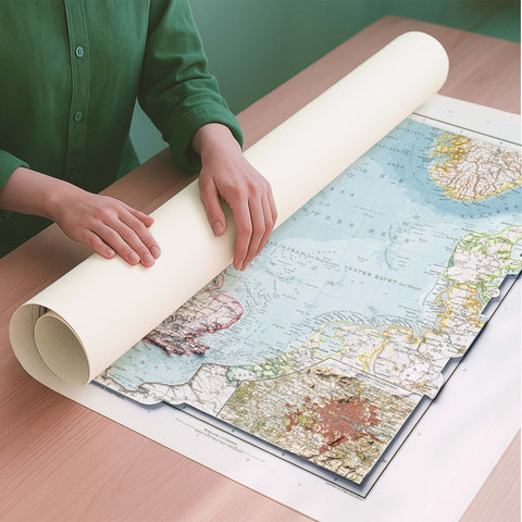 British-Irish Isles 1911 topographic restored antique shaded relief map print on fine art paper rolled poster ready for shipping