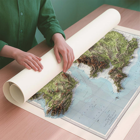 British-Irish Isles 1920 topographic restored antique shaded relief map print on fine art paper rolled poster ready for shipping