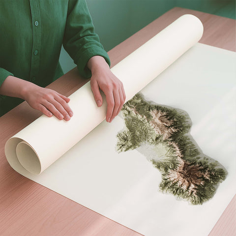 Calabria (Italy) geo shaded relief elevation map printed on fine art paper rolled poster ready for shipping