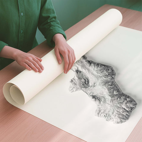 Calabria (Italy) white shaded relief elevation map printed on fine art paper rolled poster ready for shipping