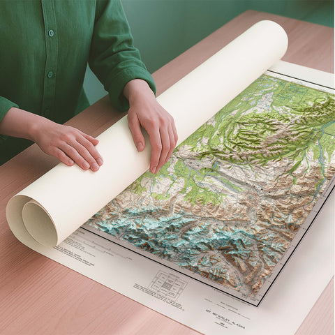 Denali (USA) 1982 topographic restored antique shaded relief map print on fine art paper rolled poster ready for shipping