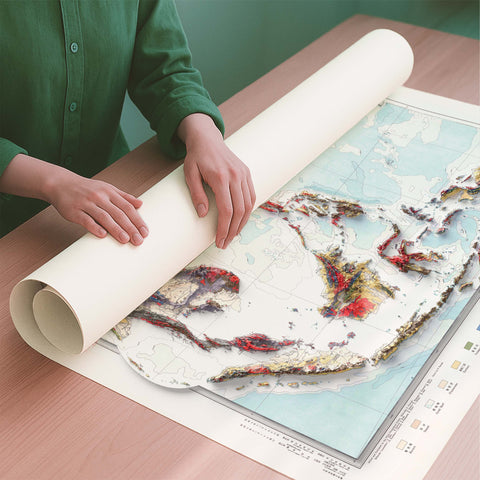 Eastern Asia 1932 geological restored antique shaded relief map print on fine art paper rolled poster ready for shipping