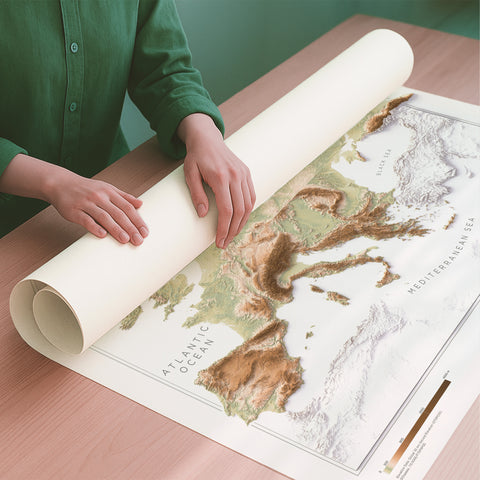 Europe geo shaded relief elevation map printed on fine art paper rolled poster ready for shipping