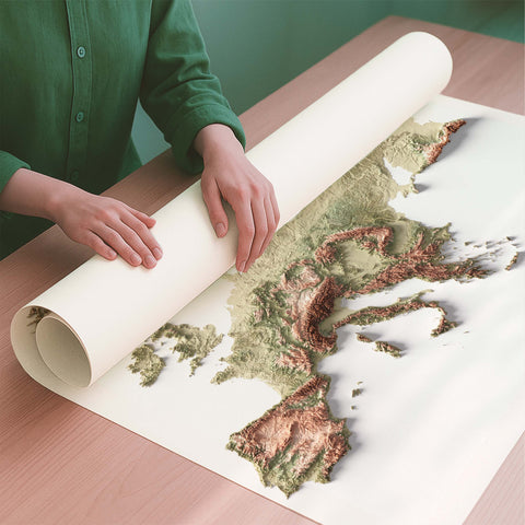 Europe geo shaded relief elevation map printed on fine art paper rolled poster ready for shipping