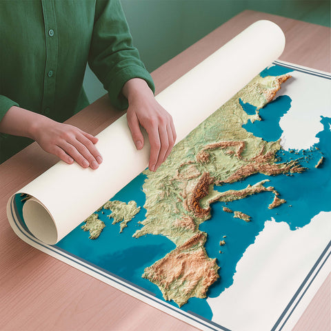 Europe satellite shaded relief elevation map printed on fine art paper rolled poster ready for shipping