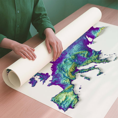 Europe viridis shaded relief elevation map printed on fine art paper rolled poster ready for shipping