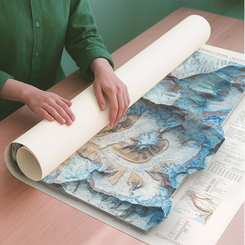 Mt Everest (Nepal) 1957 topographic restored antique shaded relief map print on fine art paper rolled poster ready for shipping