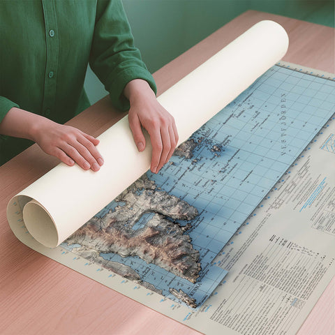Flakstad (Norway) 1952 topographic restored antique shaded relief map print on fine art paper rolled poster ready for shipping