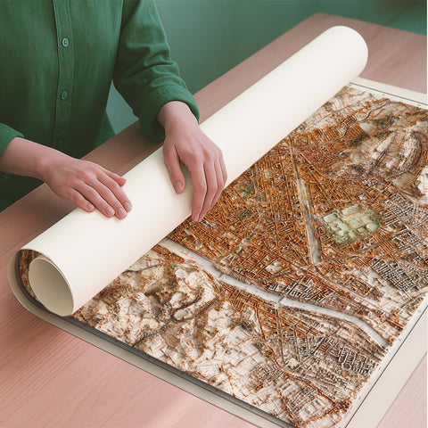 Florence (Italy) 1936 city restored antique shaded relief map print on fine art paper rolled poster ready for shipping