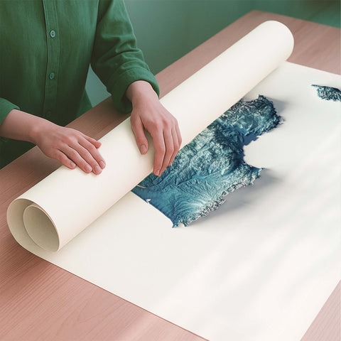 France deep blue shaded relief elevation map printed on fine art paper rolled poster ready for shipping