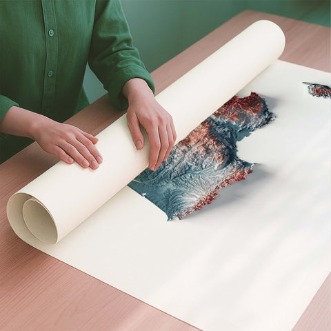 France irid shaded relief elevation map printed on fine art paper rolled poster ready for shipping