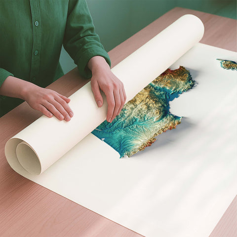 France spectral shaded relief elevation map printed on fine art paper rolled poster ready for shipping