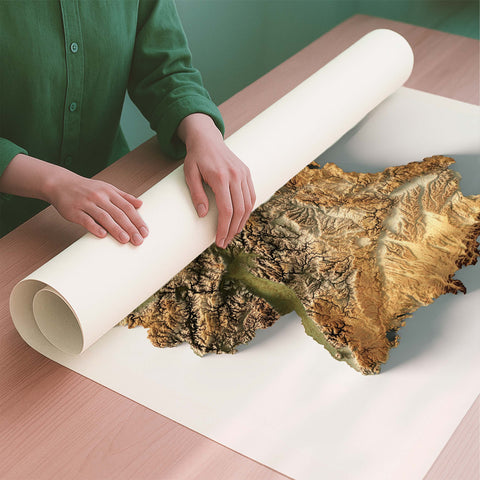 Germany geo shaded relief elevation map printed on fine art paper rolled poster ready for shipping