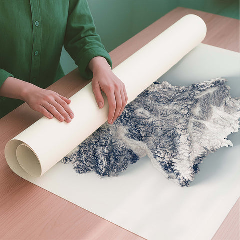 Germany white shaded relief elevation map printed on fine art paper rolled poster ready for shipping