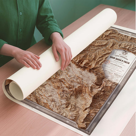 Gran Sasso d'Italia (Italy) 1887 topographic restored antique shaded relief map print on fine art paper rolled poster ready for shipping