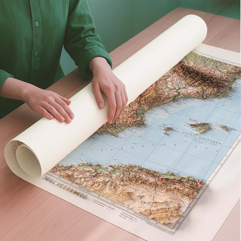 Iberian Peninsula 1956 topographic restored antique shaded relief map print on fine art paper rolled poster ready for shipping