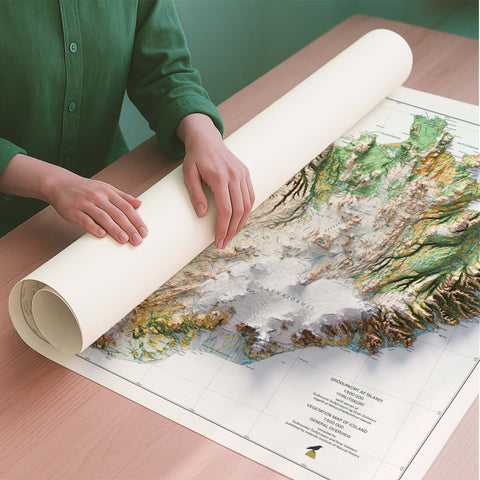 Iceland 1998 soil restored antique shaded relief map print on fine art paper rolled poster ready for shipping