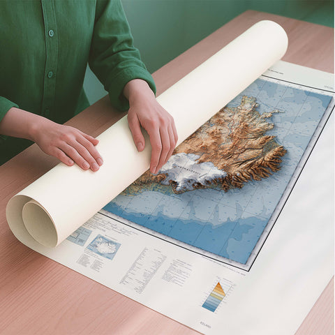 Iceland 1952 topographic restored antique shaded relief map print on fine art paper rolled poster ready for shipping