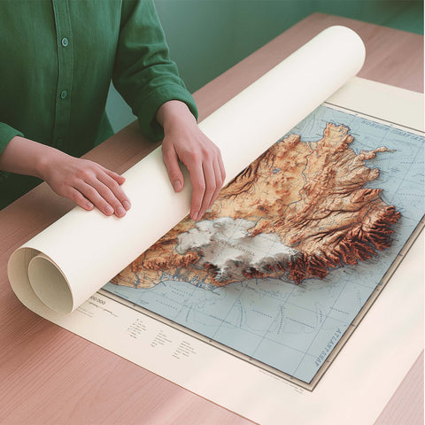 Iceland 1963 topographic restored antique shaded relief map print on fine art paper rolled poster ready for shipping