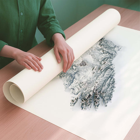 Ireland white shaded relief elevation map printed on fine art paper rolled poster ready for shipping