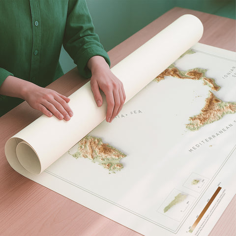 Italy geo shaded relief elevation map printed on fine art paper rolled poster ready for shipping