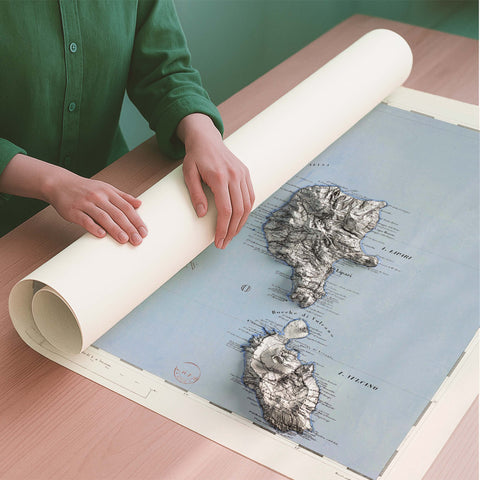 Lipari (Italy) 1873 topographic restored antique shaded relief map print on fine art paper rolled poster ready for shipping