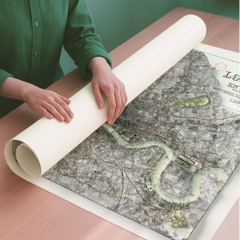 London (UK) 1845 city restored antique shaded relief map print on fine art paper rolled poster ready for shipping