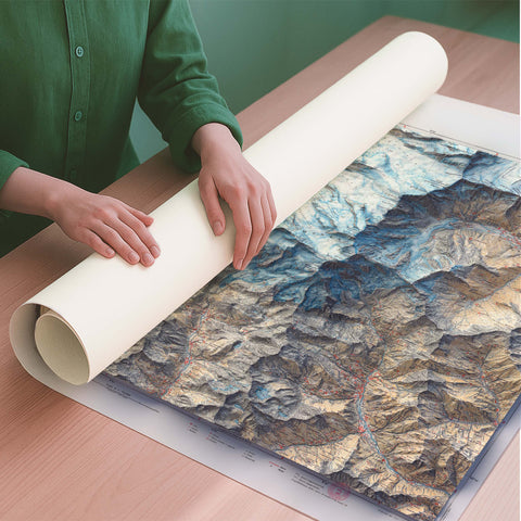 Matterhorn and Mt Rosa (Italy) 1928 topographic restored antique shaded relief map print on fine art paper rolled poster ready for shipping
