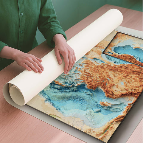 Mediterranean Sea Bathymetric 1981 topographic restored antique shaded relief map print on fine art paper rolled poster ready for shipping
